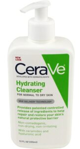 CeraVe Hydrating Cleanser is perfect way to wash up before starting a treatment with an home anti-aging device.